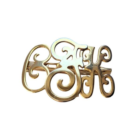 C K F initials brooch personalized monogram pin‎ gold tone letters gift present - Picture 1 of 5